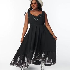 Hell Bunny Plus Size Black Saguaro Cactus Maxi Dress - 3X
